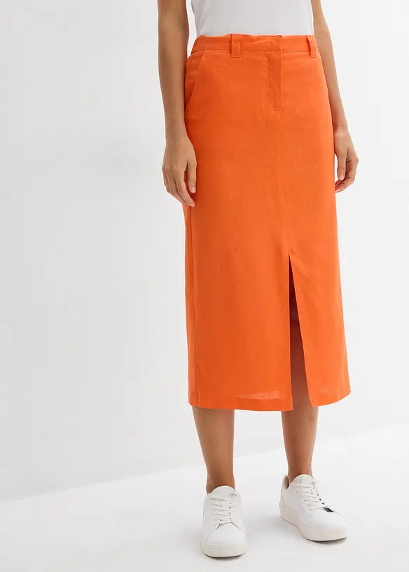 Gonna midi in misto lino fresco, bonprix