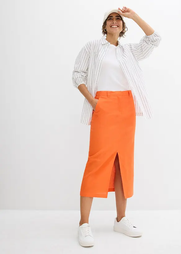 Gonna midi in misto lino fresco, bonprix