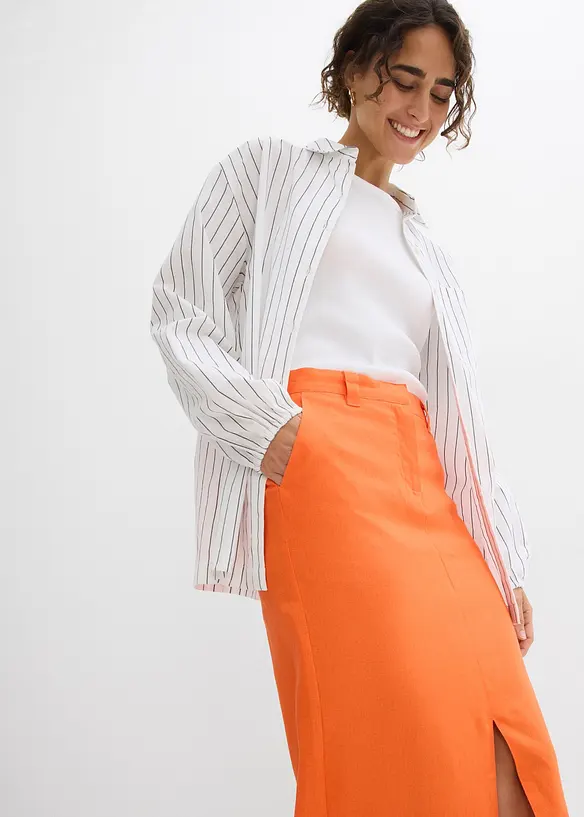 Gonna midi in misto lino fresco, bonprix