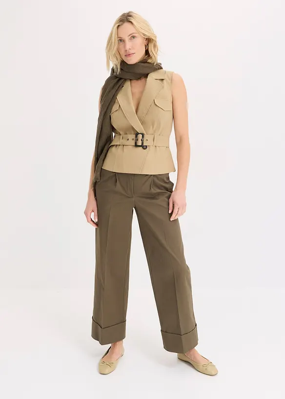 Pantaloni con pinces in cotone elasticizzato, bonprix