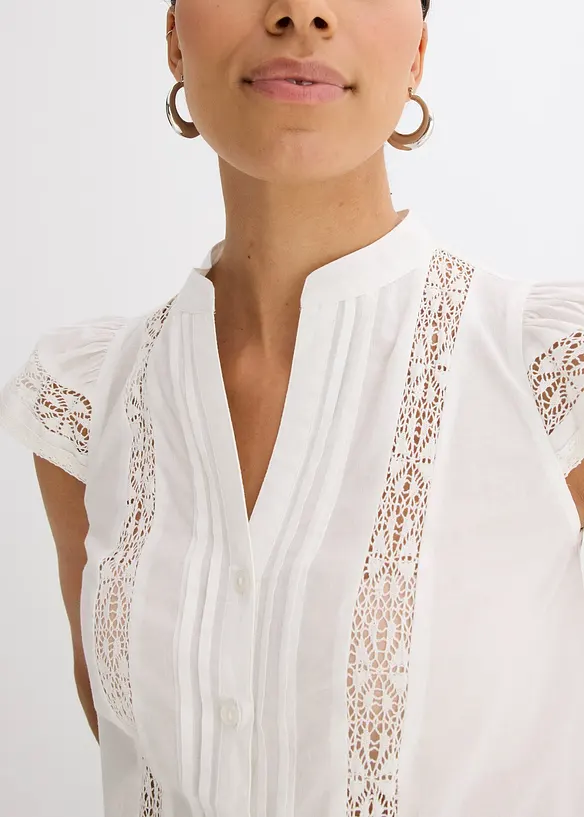 Camicetta in puro cotone con ricamo traforato, bonprix