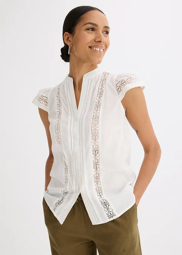 Camicetta in puro cotone con ricamo traforato, bonprix