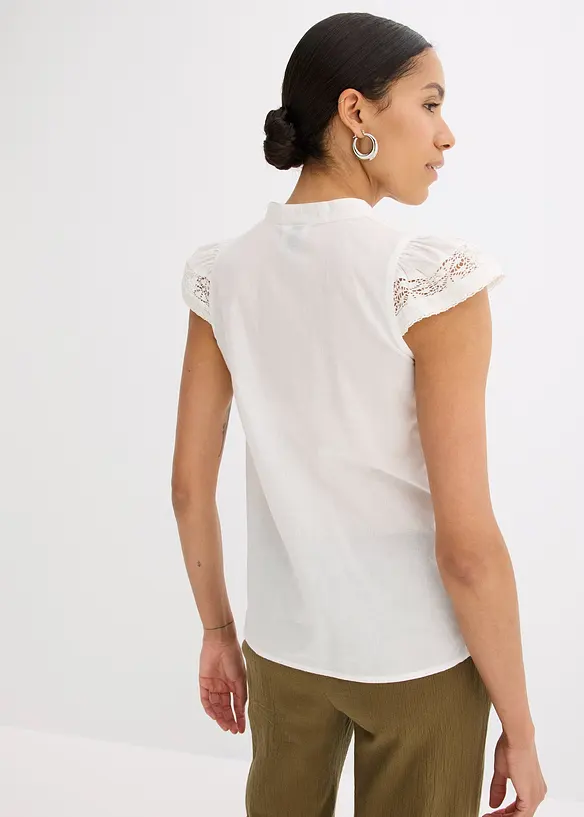 Camicetta in puro cotone con ricamo traforato, bonprix