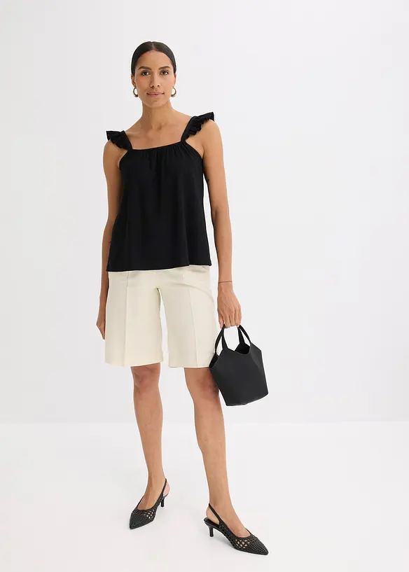 Top in jersey cr&ecirc;pe con volant alle spalline, bonprix