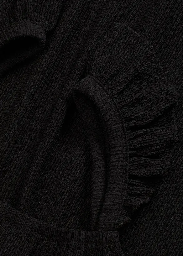 Top in jersey cr&ecirc;pe con volant alle spalline, bonprix