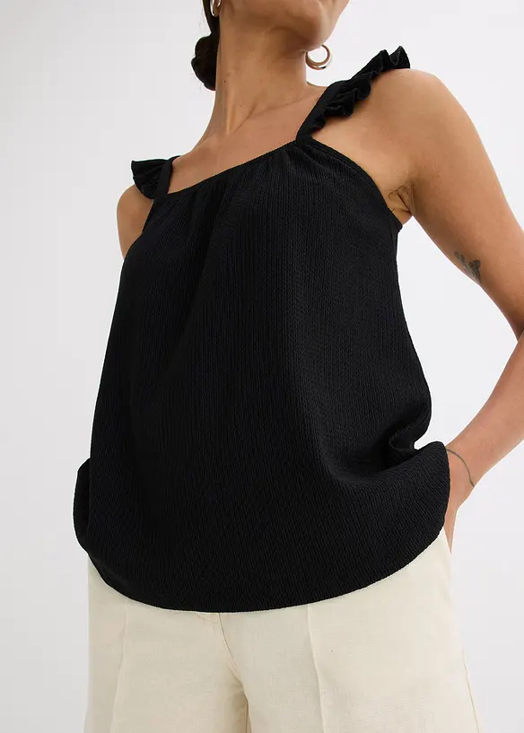 Top in jersey cr&ecirc;pe con volant alle spalline, bonprix