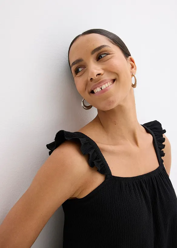 Top in jersey cr&ecirc;pe con volant alle spalline, bonprix