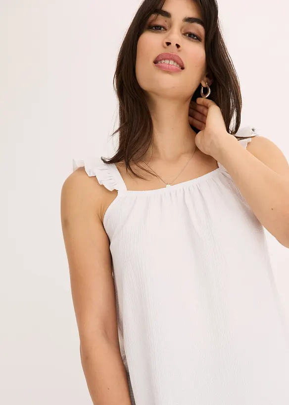 Top in jersey crêpe con volant alle spalline, bonprix