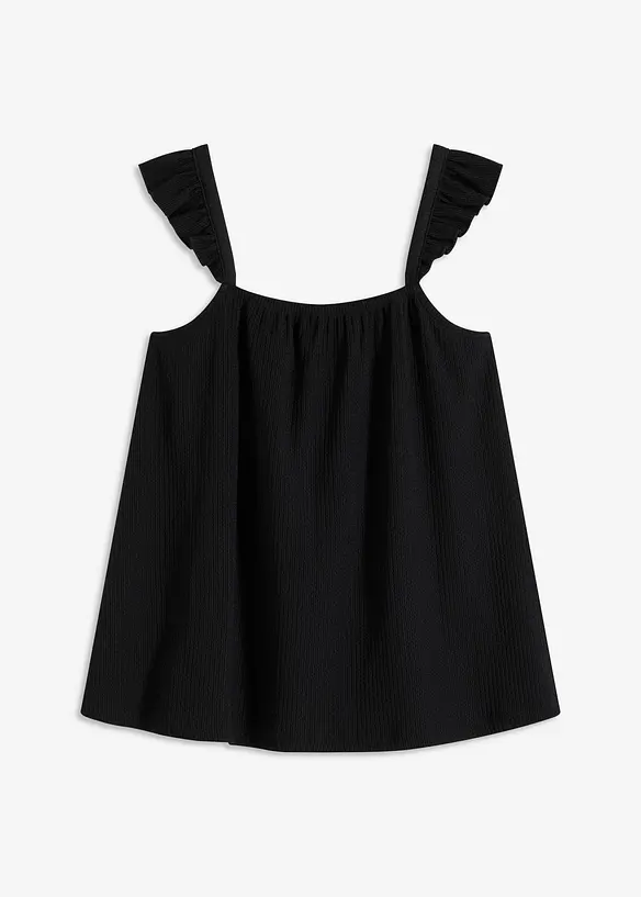 Top in jersey cr&ecirc;pe con volant alle spalline, bonprix