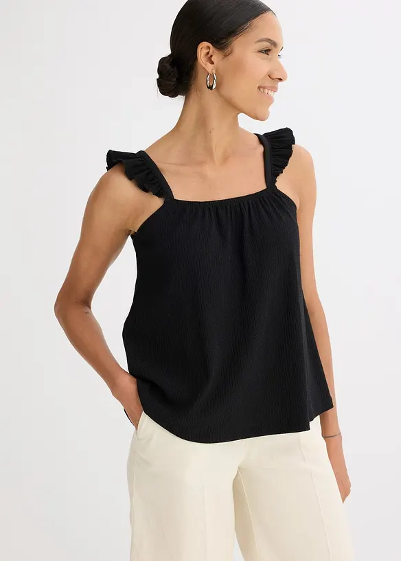 Top in jersey cr&ecirc;pe con volant alle spalline, bonprix