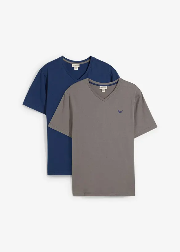 T-shirt con scollo a V in puro cotone biologico (pacco da 2), bonprix