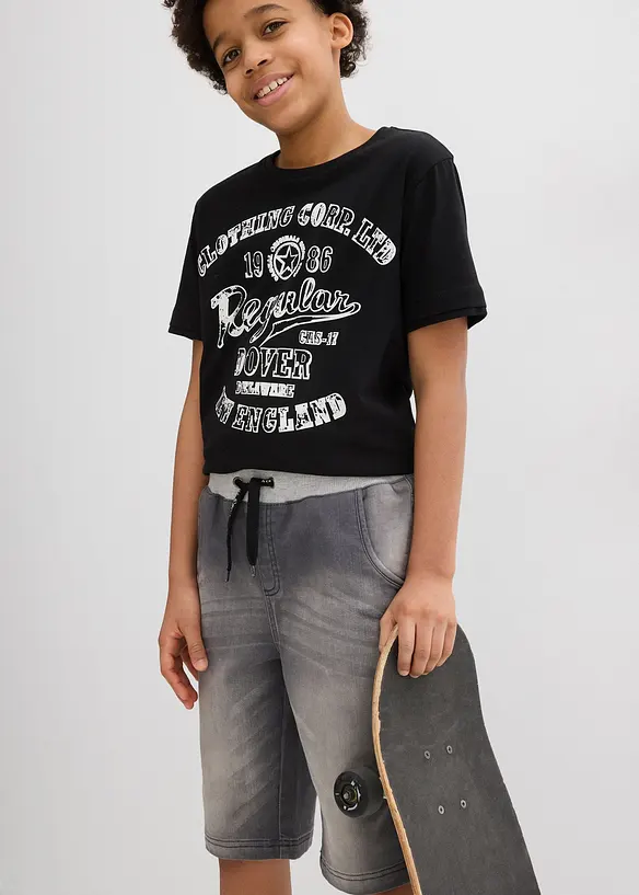 Bermuda di jeans in felpa con elastico in vita, regular fit, bonprix