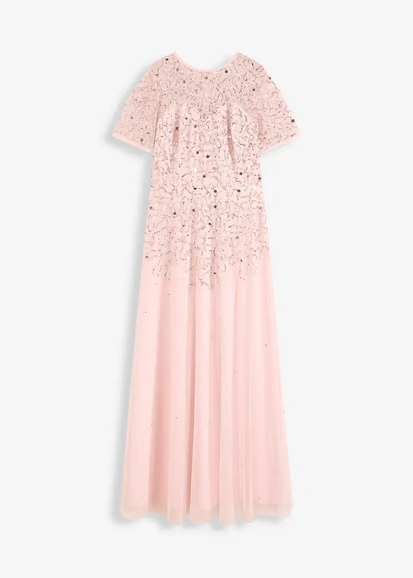 Abito lungo in tulle delicato con ricami e paillettes, bonprix