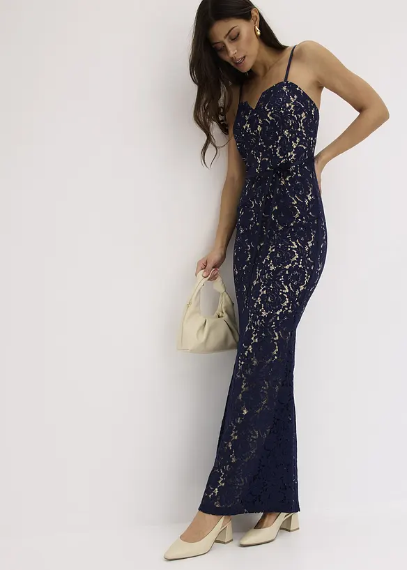 Abito di pizzo con spalline e fascia in satin, bonprix