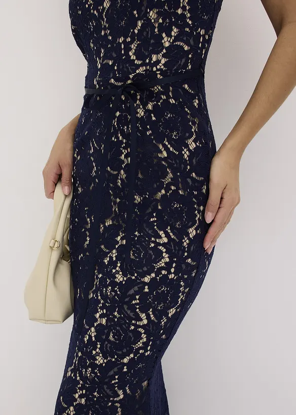 Abito di pizzo con spalline e fascia in satin, bonprix
