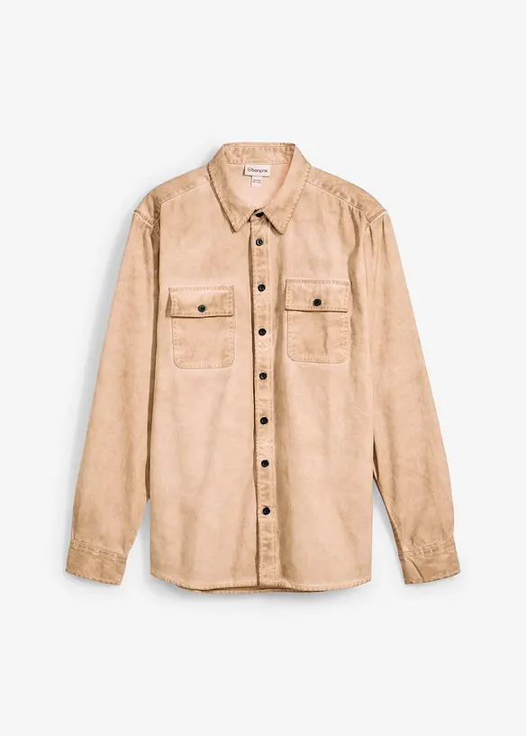 Camicia a maniche lunghe in puro cotone effetto lavato, bonprix