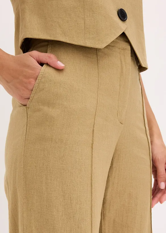 Pantaloni con pinces in misto lino a vita alta, bonprix