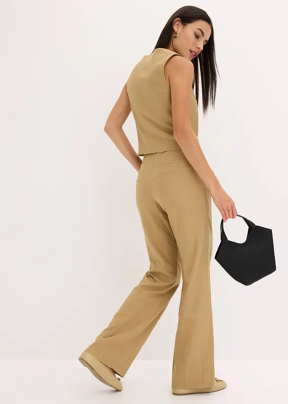 Pantaloni con pinces in misto lino a vita alta, bonprix
