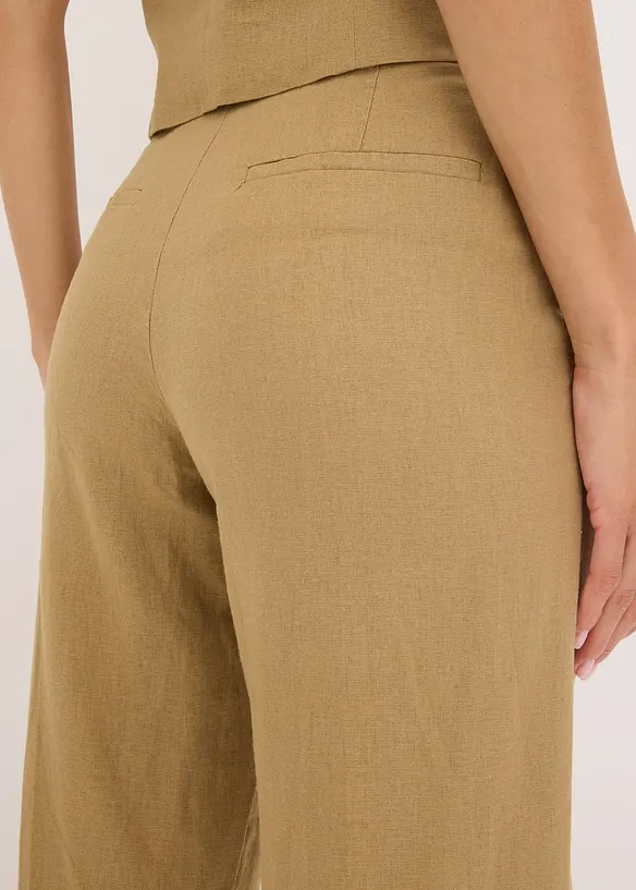 Pantaloni con pinces in misto lino a vita alta, bonprix