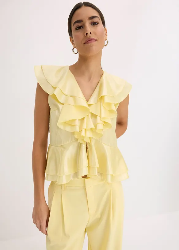 Blusa lucida con volant, bonprix