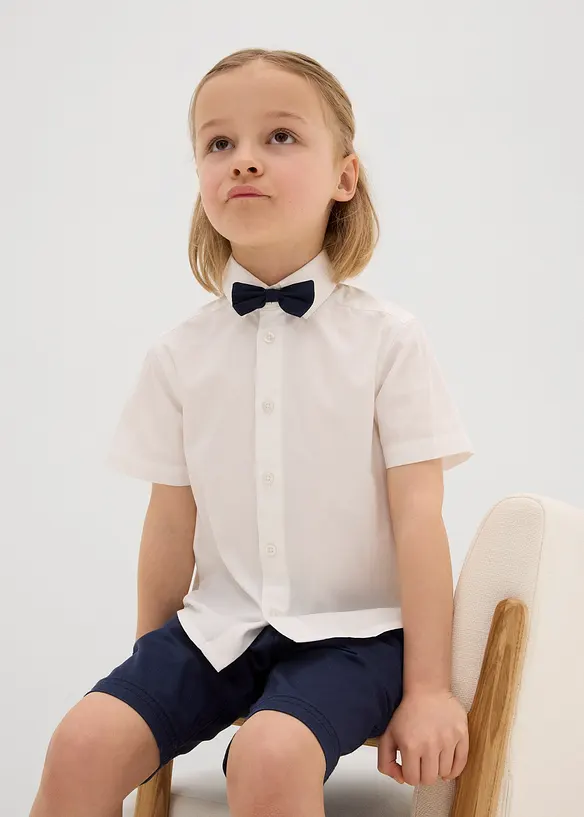 Camicia con maniche corte e papillon in puro cotone (set 2 pezzi), bonprix