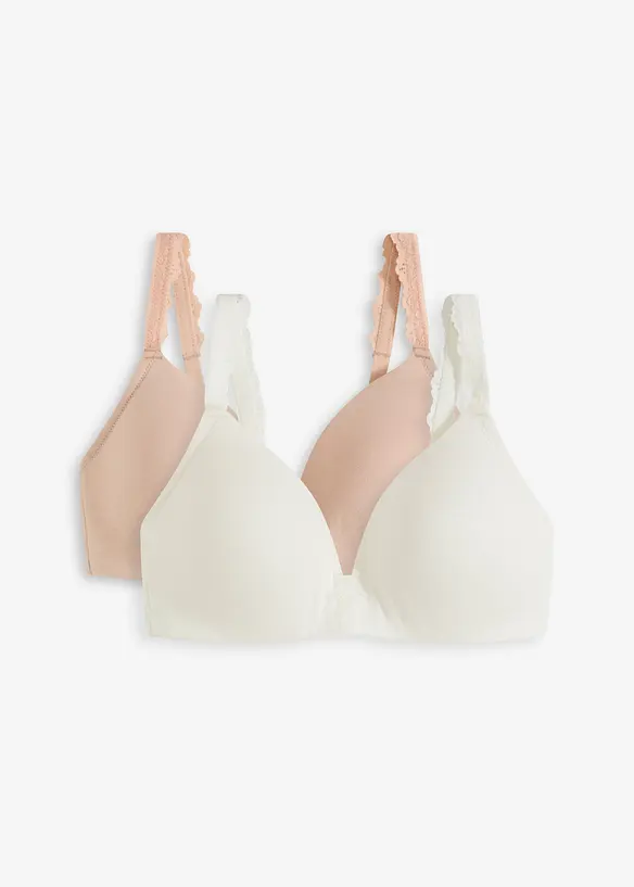 Reggiseno con coppe preformate senza ferretto in cotone elasticizzato (pacco da 2), bonprix