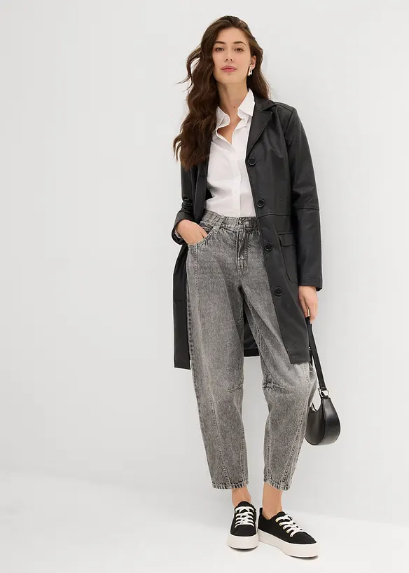 Jeans barrel cropped low stretch, vita media, bonprix