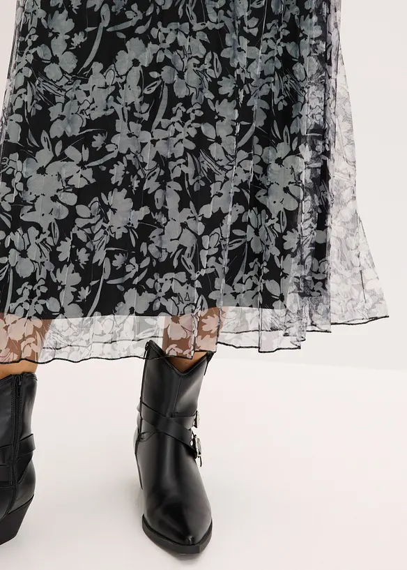Gonna plissettata in jersey e mesh, bonprix