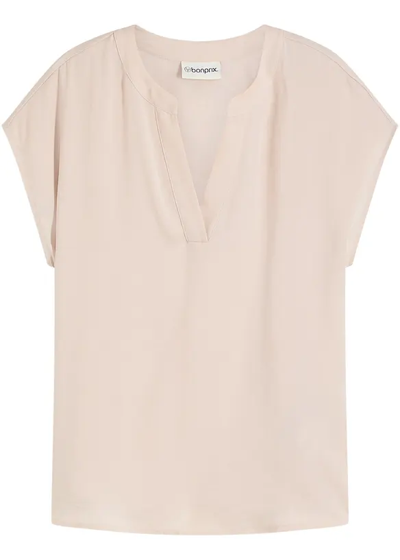 Blusa in satin a maniche corte con spalle scese, bonprix
