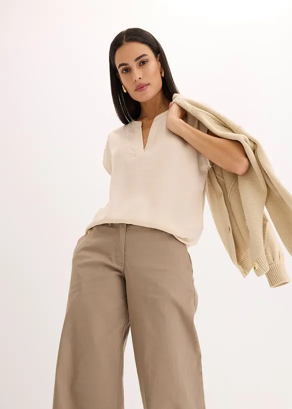Blusa in satin a maniche corte con spalle scese, bonprix
