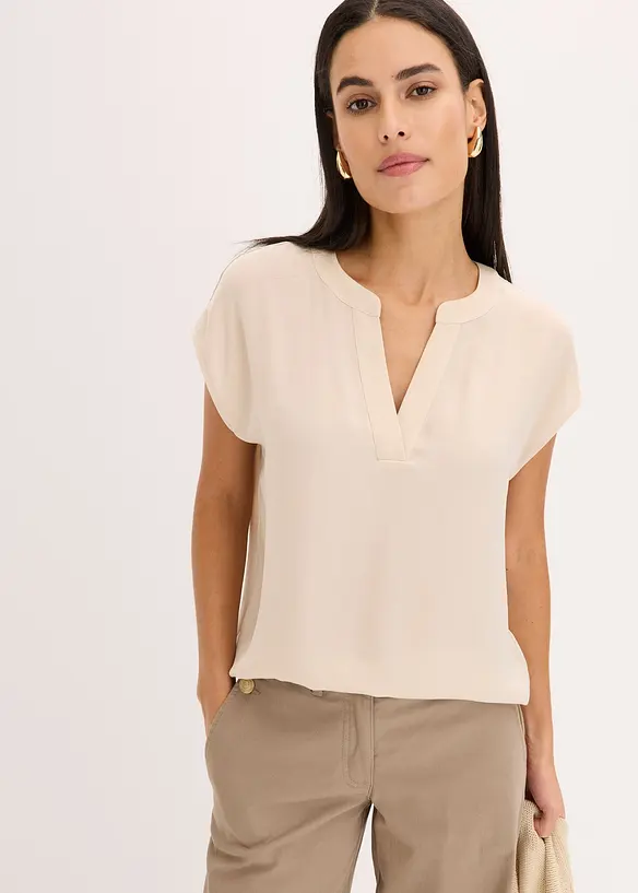 Blusa in satin a maniche corte con spalle scese, bonprix