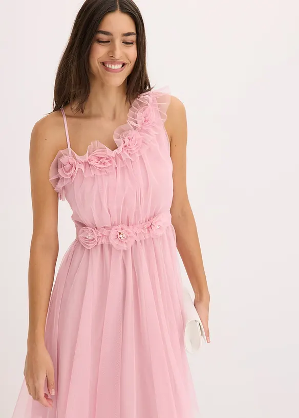 Abito monospalla in delicato tulle, bonprix