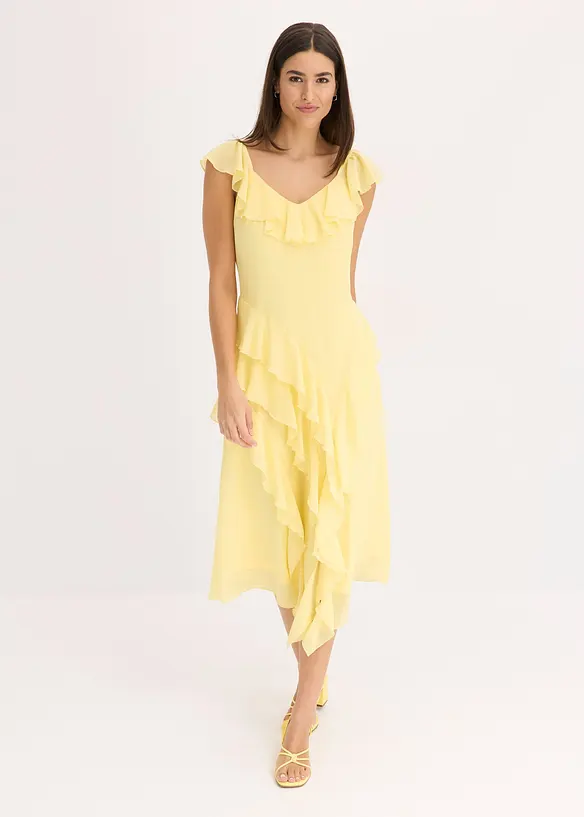 Abito di chiffon con spalline e volant, bonprix