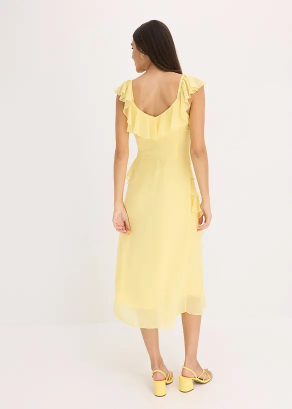 Abito di chiffon con spalline e volant, bonprix