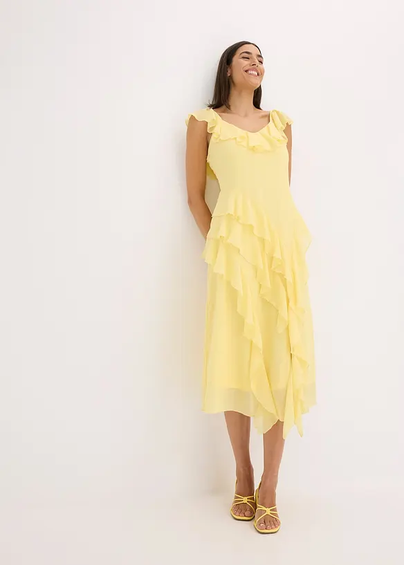 Abito di chiffon con spalline e volant, bonprix