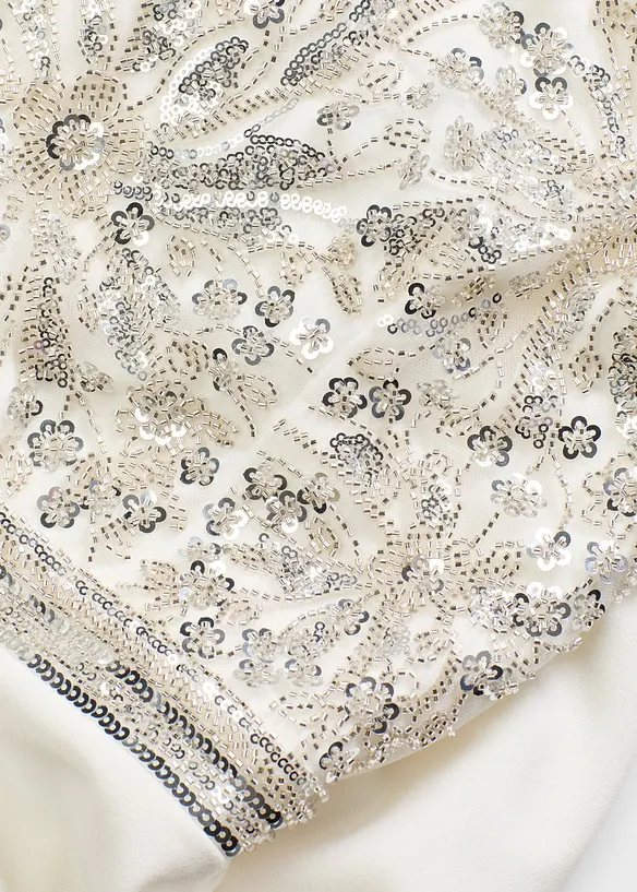 Tuta da sposa in crêpe strutturato con ricamo con perline, bonprix