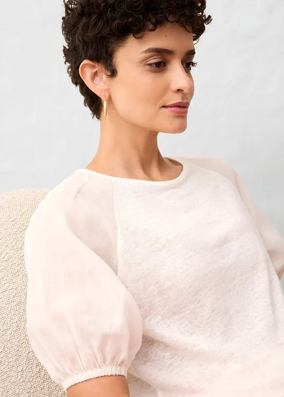Maglia in lino con maniche a palloncino in ramiè, bonprix