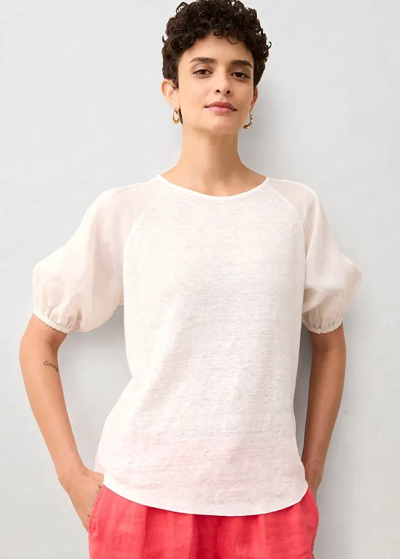 Maglia in lino con maniche a palloncino in ramiè, bonprix