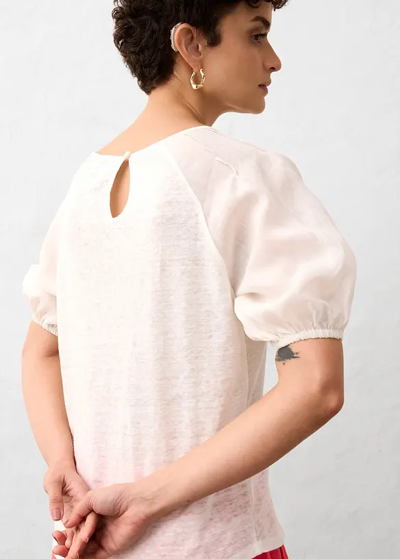 Maglia in lino con maniche a palloncino in ramiè, bonprix