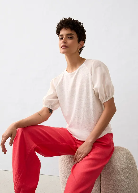 Maglia in lino con maniche a palloncino in ramiè, bonprix