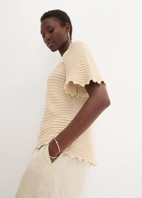 Maglione traforato in misto lino, bonprix