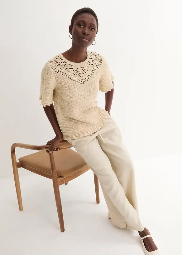 Maglione traforato in misto lino, bonprix