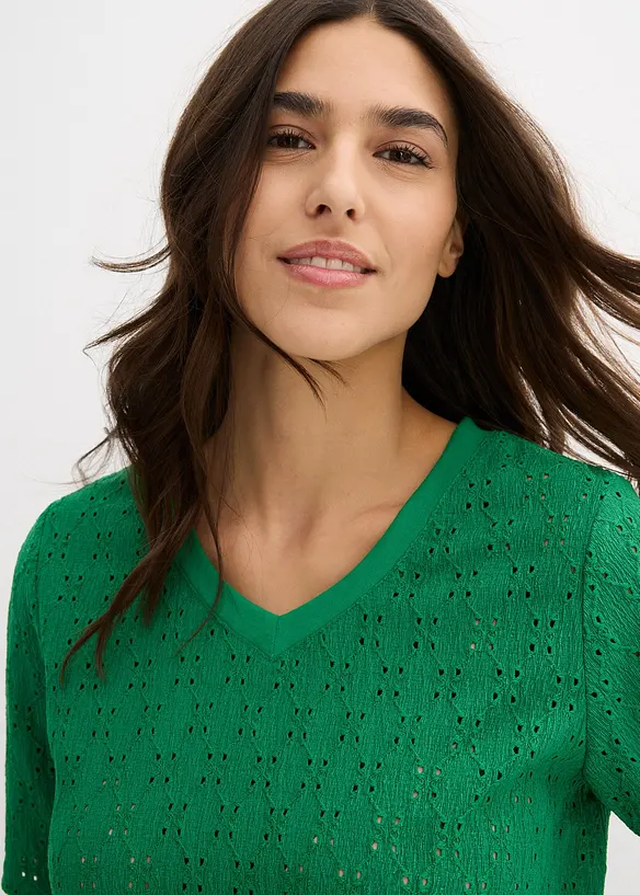 Maglia in crêpe con ricami traforati, bonprix