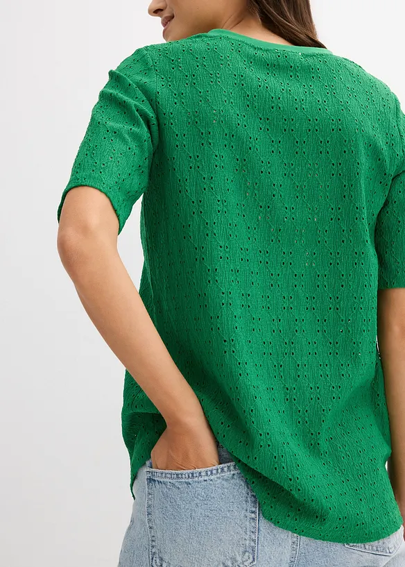 Maglia in crêpe con ricami traforati, bonprix