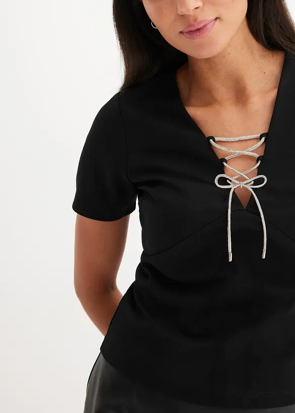 Maglia cropped con laccetto glitterato, bonprix