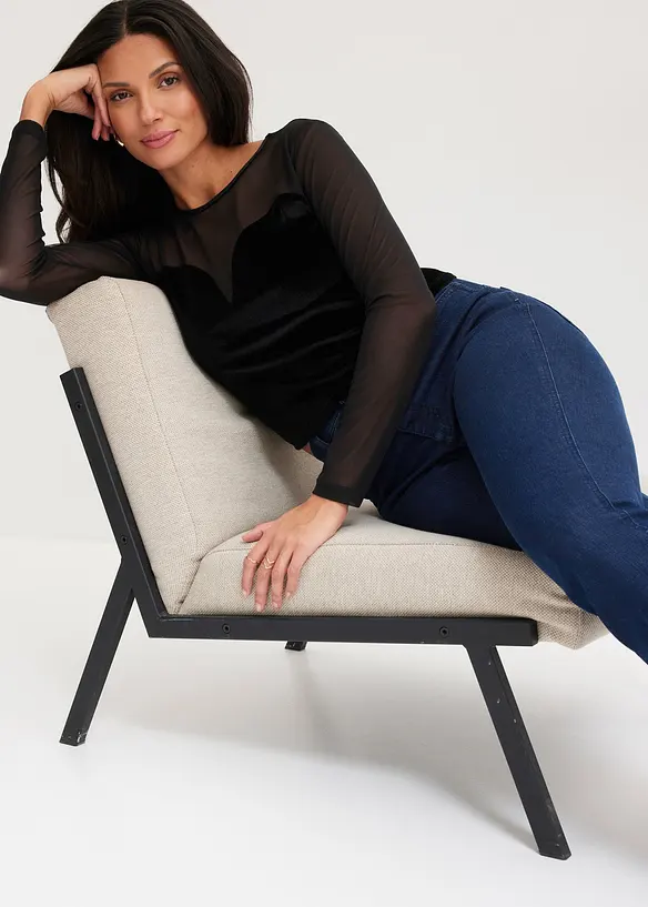 Maglia effetto corsetto con mesh, bonprix