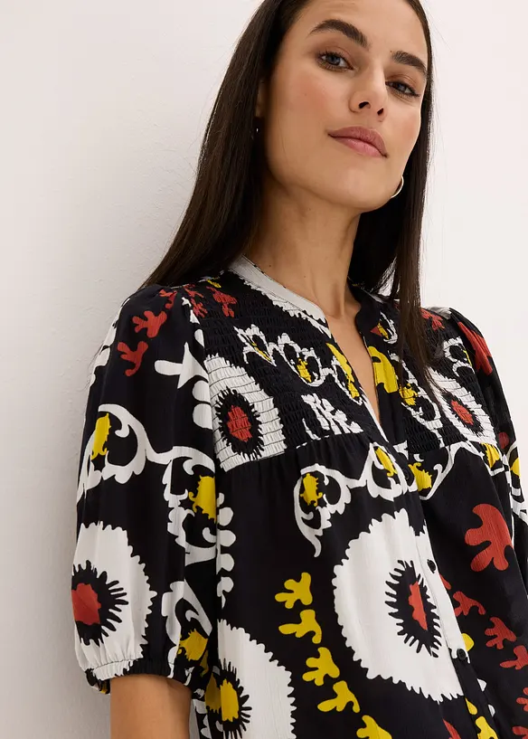 Camicetta a maniche corte con dettaglio smock in viscosa fluente, bonprix