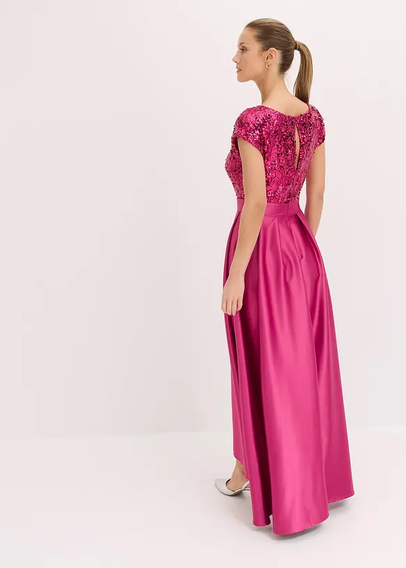 Abito lungo in satin lucido con pizzo, bonprix