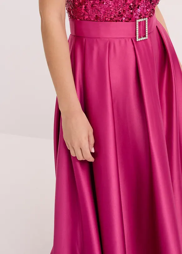 Abito lungo in satin lucido con pizzo, bonprix