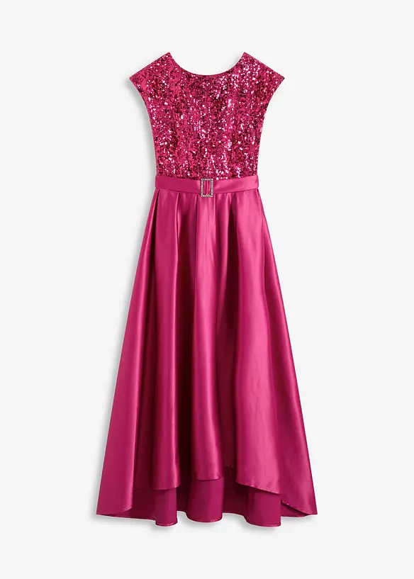 Abito lungo in satin lucido con pizzo, bonprix